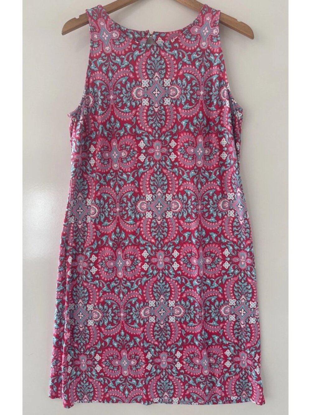 Talbots Effortless Jersey Open Back Dress Large Pink Paisley Preppy Tank